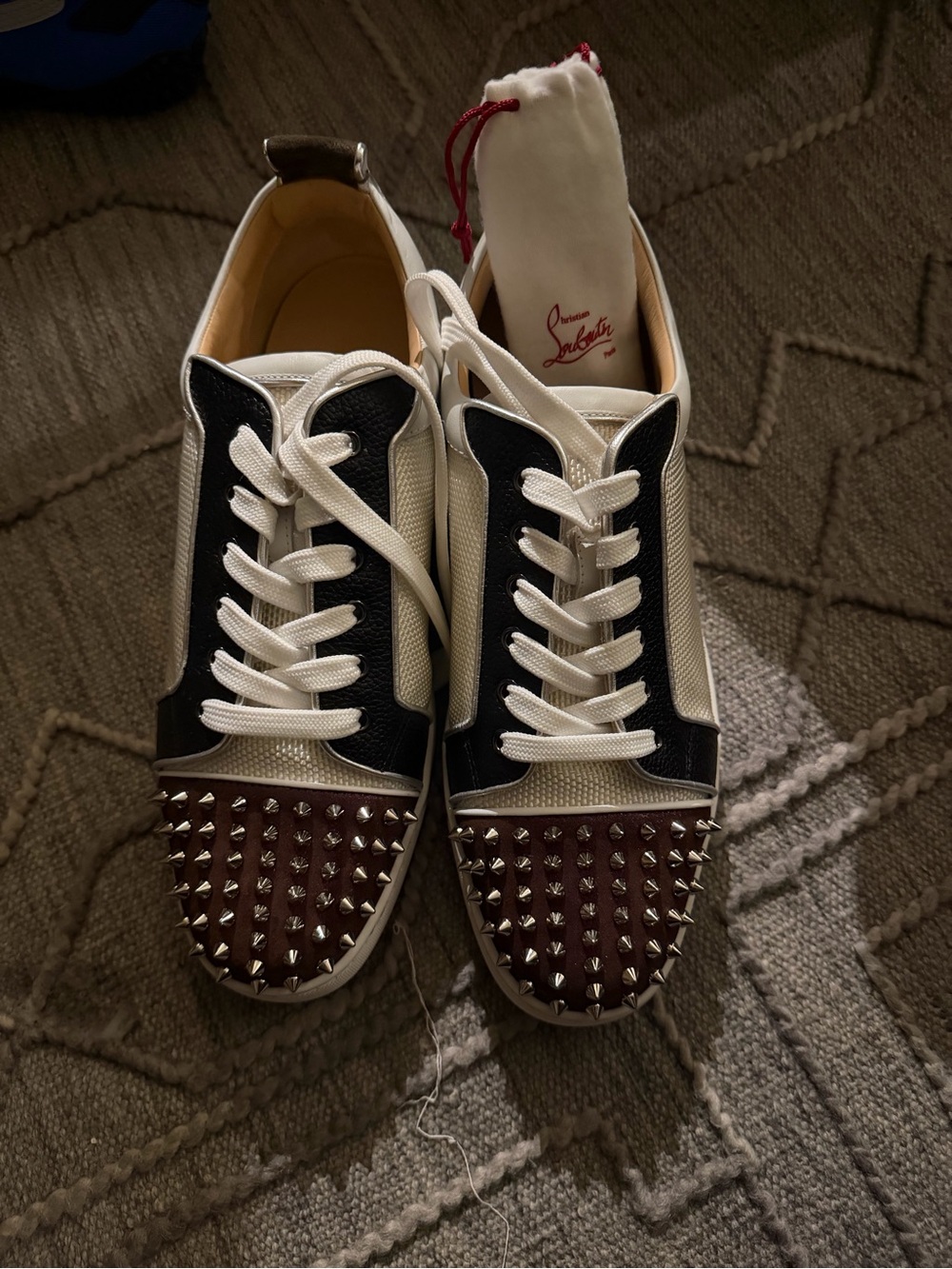 Christian Louboutin White Black Brown Spike-Toe Sneakers